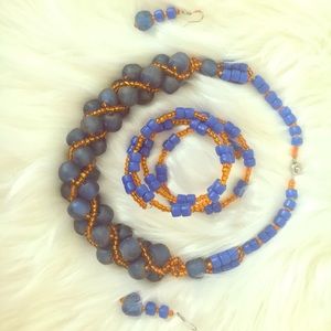 Royal blue and orange/yellow African beads